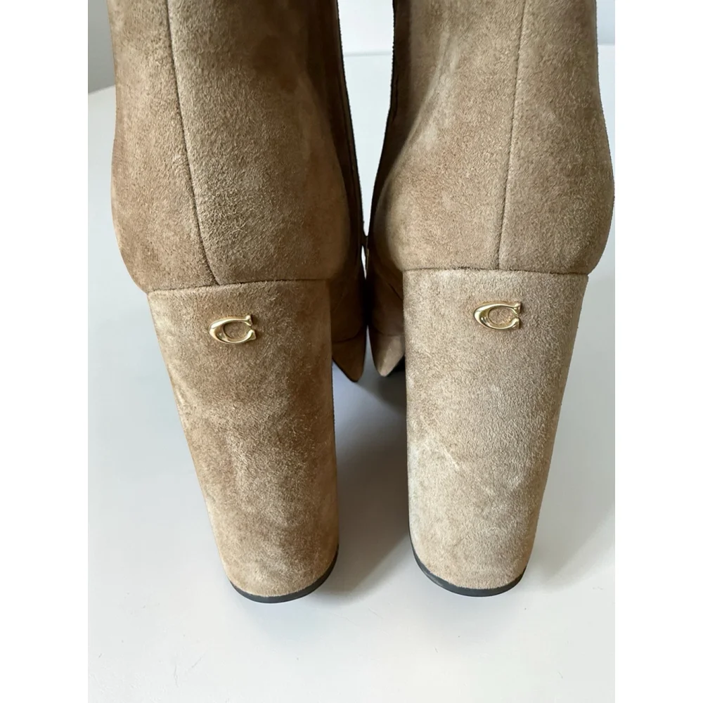 COACH Women's Iona Suede Platform High Chunky Y2K Block Heel Booties Size 9 Tan - Picture 4 of 12